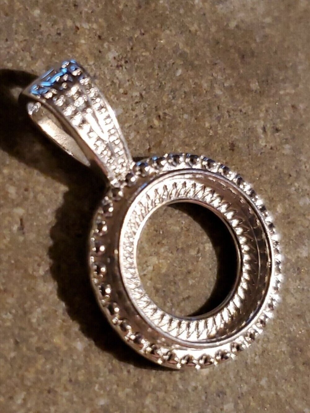 Sterling Silver Plated Art Deco Dotted 12mm Round Cabochon Pendant Setting